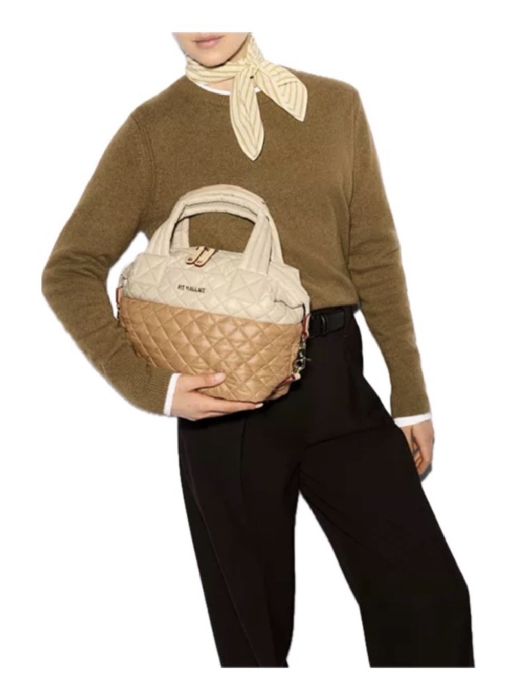 MZ WALLACE Two-Tone Quilted Tote in Cream and Tan Small - Picture 4 of 16